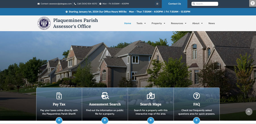 Plaquemines Parish Assessor's Office Website Screenshot